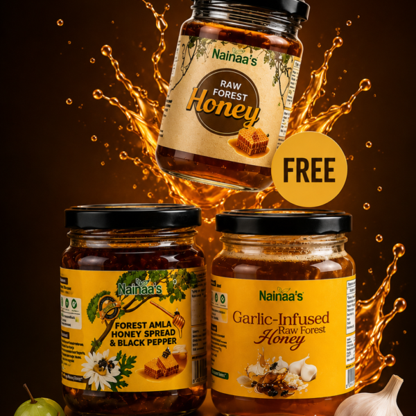 Immunity Wellness Combo 350g Garlic Honey + 350g Amla Honey Spread Black Pepper → Get 250g Raw Forest Honey FREE