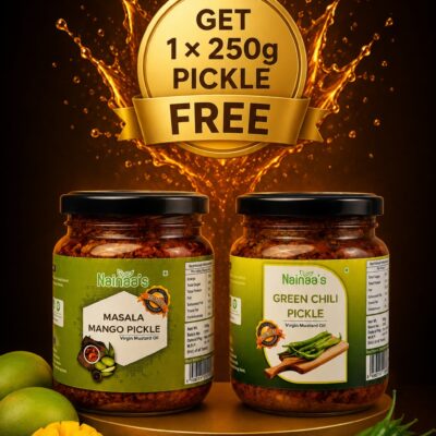 Traditional Kitchen Combo 500g Mango Masala Pickle + 500g Green Chilli Pickle → Get 1 × 250g Pickle FREE